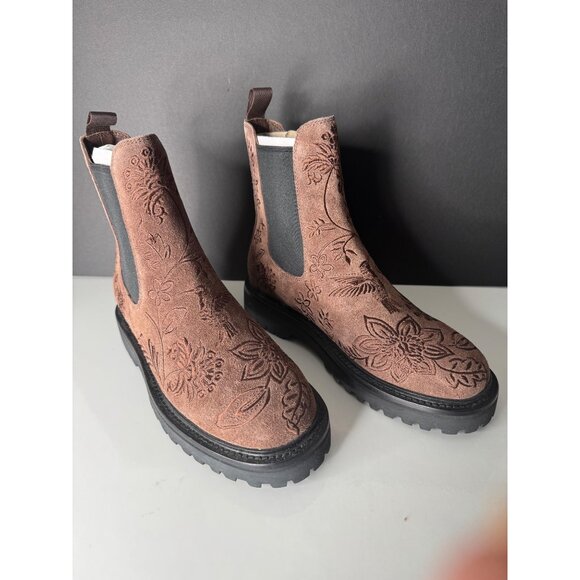 Johnny Was Bluma Chelsea Embroidered Boot Brown Suede Size 8 NEW - Picture 3 of 5